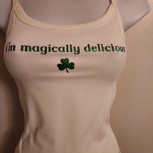 Im Magically Delicious Crop top St Patricks Day Tank Top Green Glitter Lucky